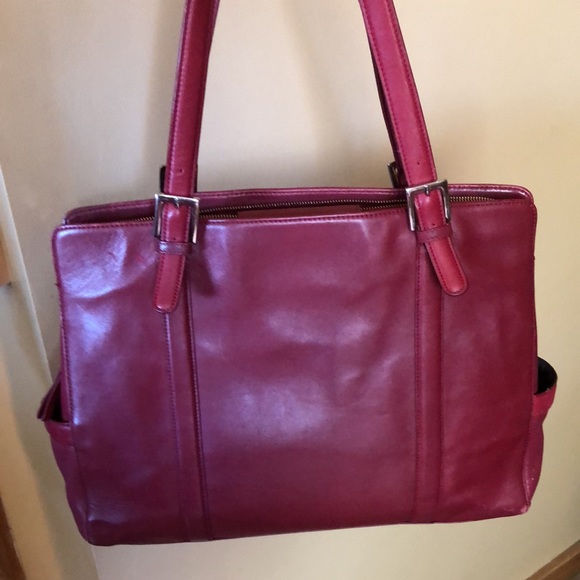 FRANKLIN COVEY Red Leather Briefcase Purse Executive Size Dual Strap TOTE Zipper - Picture 3 of 16